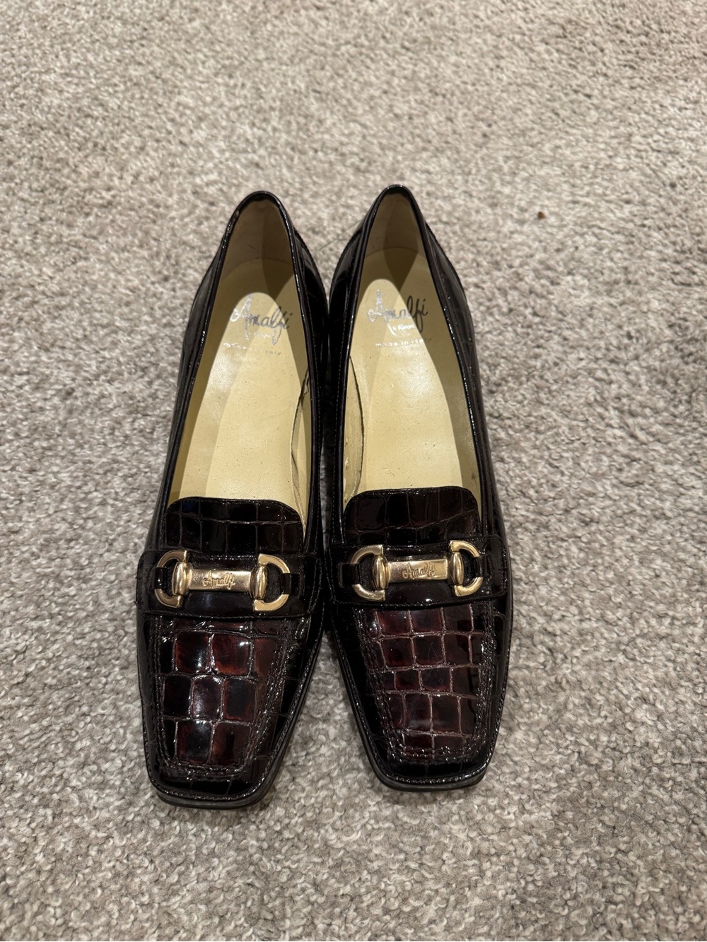 Amalfi Dark Brown Croc-Embossed Loafers with Gold Horsebit